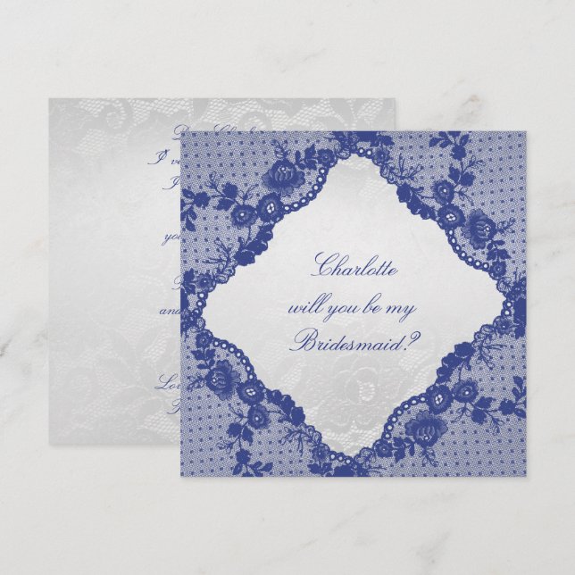 Junggesellinnenabschiede? Silver Navy Blue Lace Einladung (Vorne/Hinten)