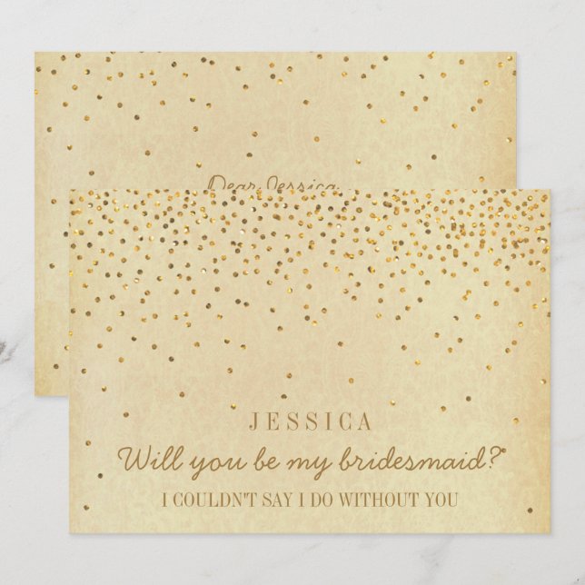 Junggesellinnenabschiede? Vintag Gold Confetti Einladung (Vorne/Hinten)