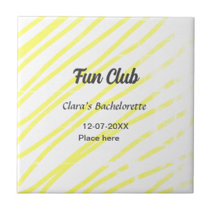 Junggesellinnenparty Fun Club gelbe Linien Hinterg Fliese