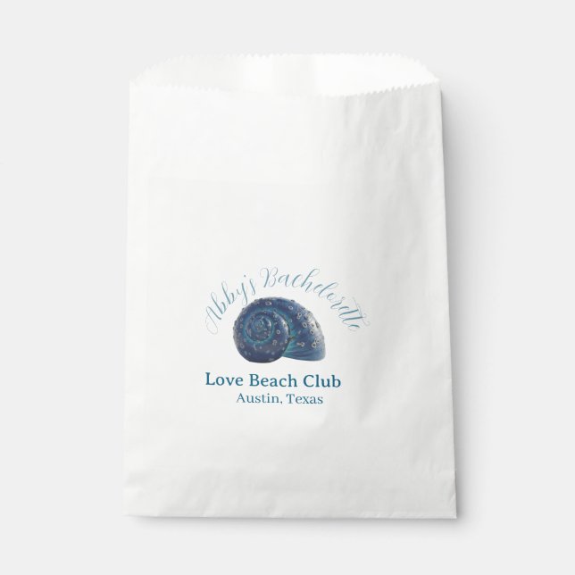 Junggesellinnenparty Strandclub blaue Meeresmusche Geschenktütchen (Vorderseite)