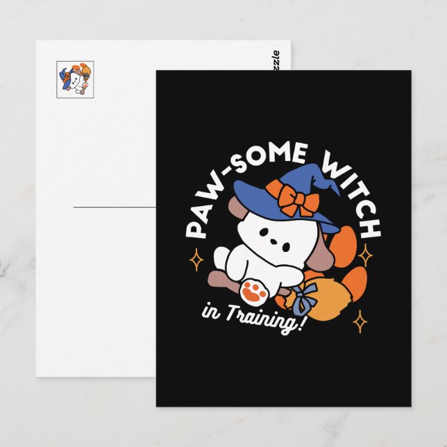 Junghunde im Training - Niedlicher Halloween-Hund Postkarte (Vorne/Hinten)