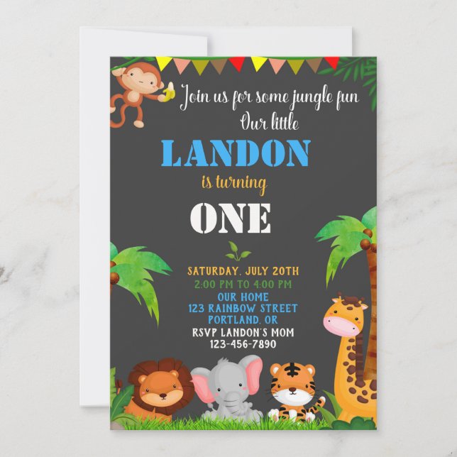 Jungle 1er anniversaire invitation Wild one invita (Devant)