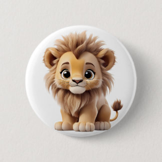 Jungle Adorable Lion Cub Sitting Portrait Button