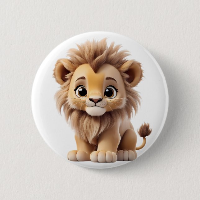 Jungle Adorable Lion Cub Sitting Portrait  Button (Vorderseite)