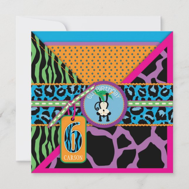 Jungle-Affe 6. Geburtstag Einladung wild (Vorderseite)