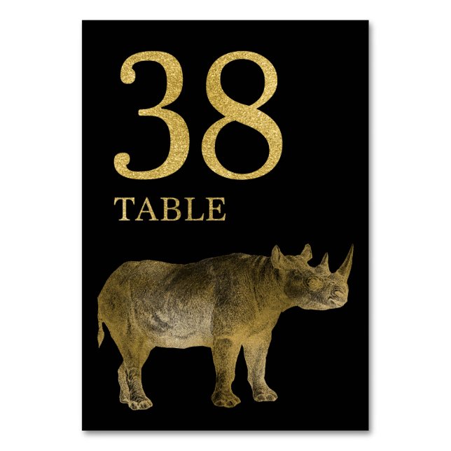 Jungle African Animal Rhino Tischnummer Card 38 (Vorderseite)