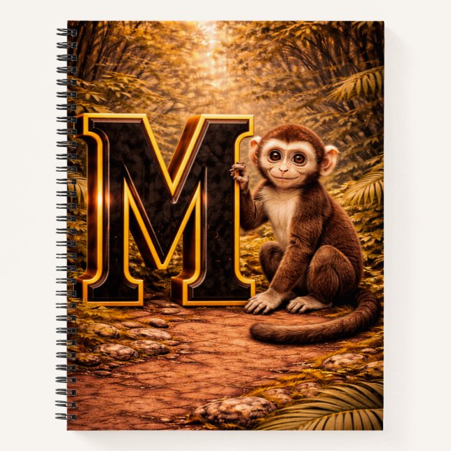Jungle Alphabet Letter M Monkey Gold Educational  Notizbuch (Vorderseite)