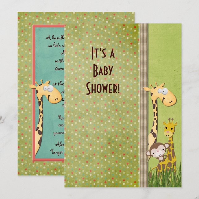 Jungle Animal Baby Dusche Einladung (Vorne/Hinten)