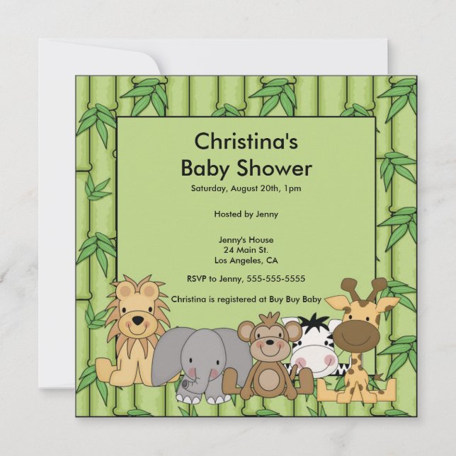 Jungle Animal Baby Shower Einladung (Vorderseite)