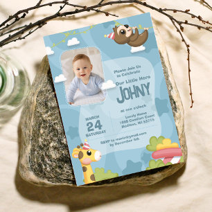 Jungle Animal Blue 1. Geburtstag Einladung
