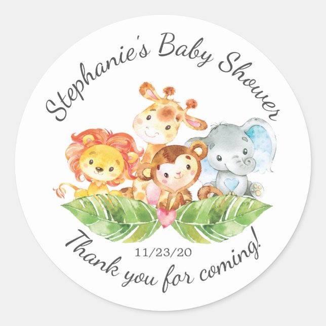 Jungle Animal Boys Baby Dusche Gefallen Sticker (Vorderseite)