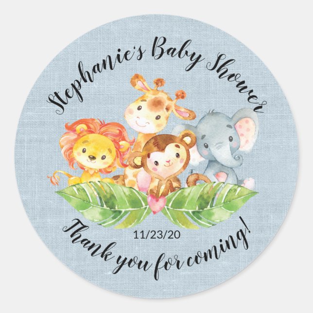 Jungle Animal Boys Baby Dusche Gefallen Sticker (Vorderseite)