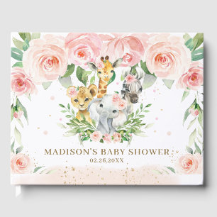 Jungle Animal Chic Blush Pink Bloral Baby Dusche Gästebuch