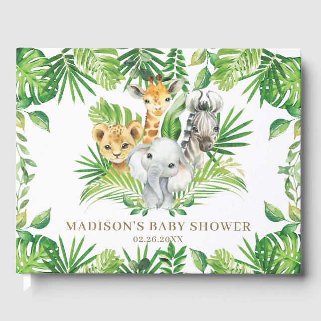 Jungle Animal Chic Tropical Greenerity Baby Dusche Gästebuch (Vorderseite)