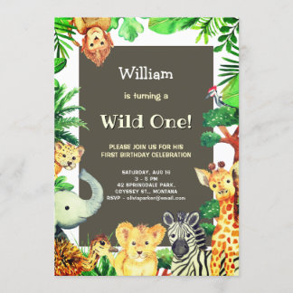 Jungle Animal Gerahmt Wild One Einladung
