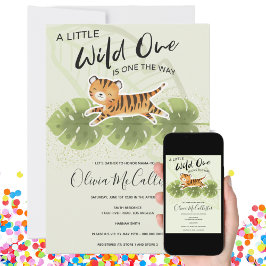 Jungle Animal Greenery Wild One Baby Shower Einladung