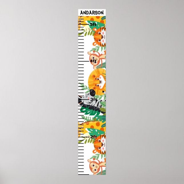 Jungle Animal Personalisiert Baby Boy Growth Chart Poster (Vorne)