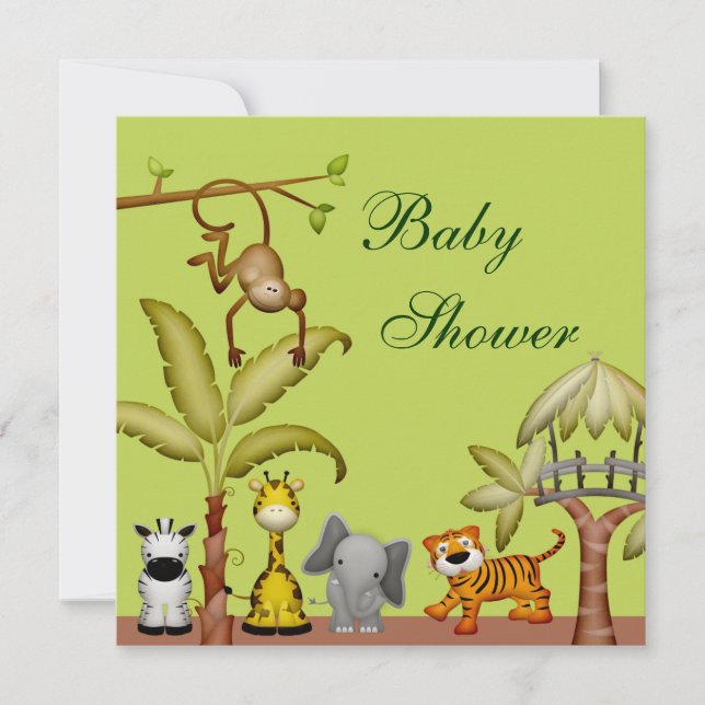 Jungle Animal Safari Celebration Baby Dusche Einladung (Vorderseite)