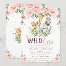 Jungle Animal Safari Pink Floral 1. Geburtstag
