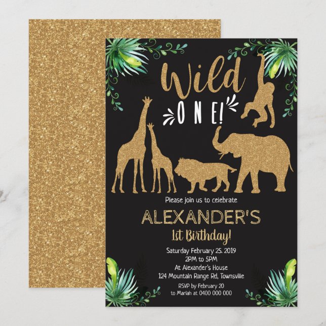 Jungle Animal Wild Einladung 1. Geburtstag (Vorne/Hinten)
