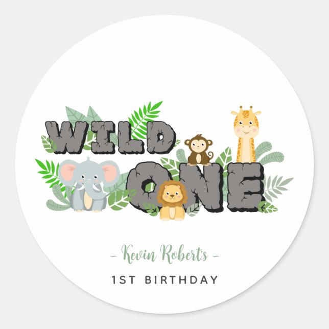 Jungle Animal Wild One Party Stickers (Vorderseite)