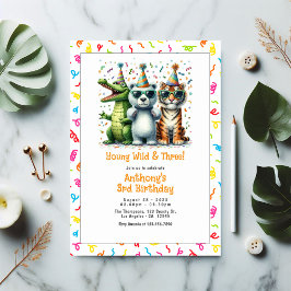 Jungle Animal "Young Wild and Three" 3. Geburtstag Einladung