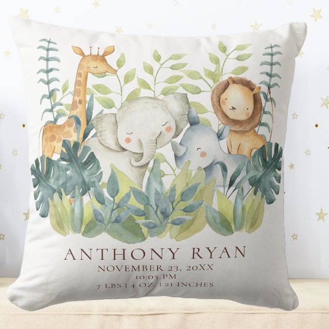 Jungle Animals Baby Birth Stats Pillow Kissen (Von Creator hochgeladen)