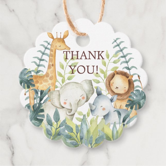 Jungle Animals Baby Dusche Gefallen Tag Geschenkanhänger (Vorderseite)