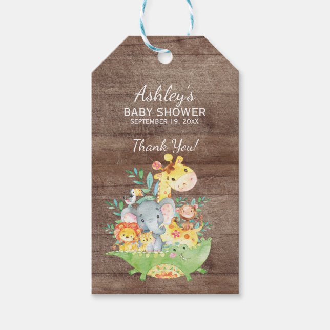 Jungle Animals Baby Dusche Gefallen Tag Geschenkanhänger (Vorderseite)