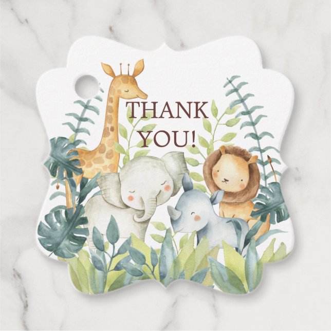 Jungle Animals Baby Dusche Gefallen Tag Geschenkanhänger (Vorderseite)