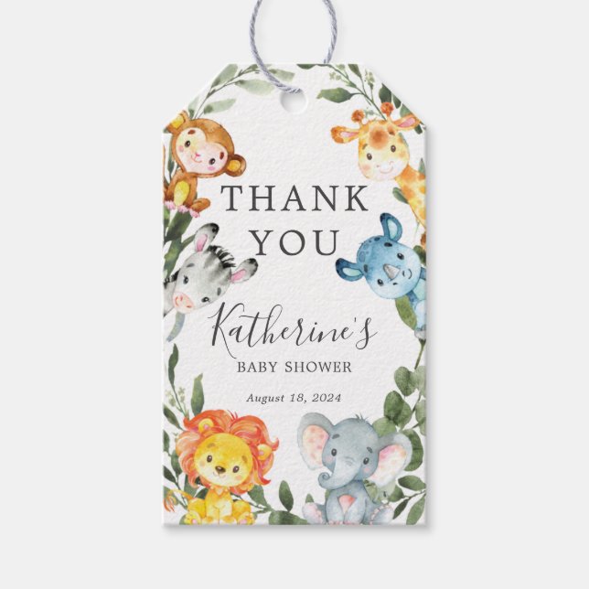 Jungle Animals Baby Dusche Gefallen Tag Geschenkanhänger (Vorderseite)