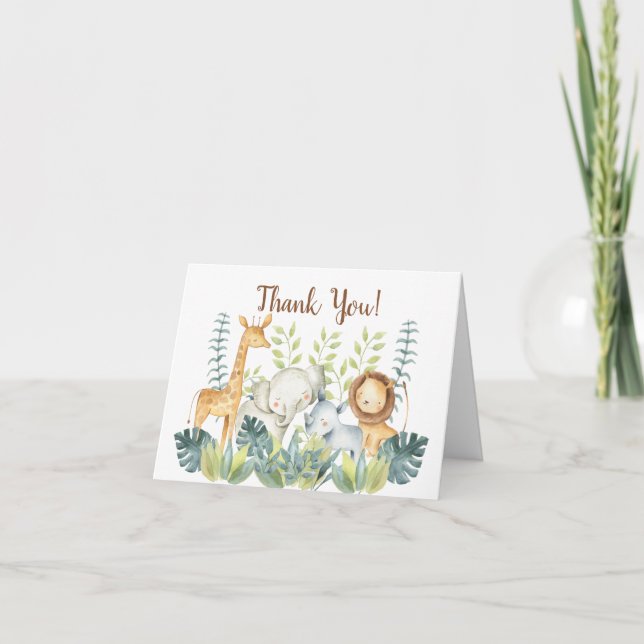 Jungle Animals Baby Dusche Vielen Dank Dankeskarte (Vorderseite)