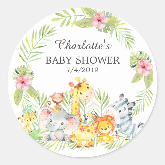 Jungle Animals Baby Dusche Vielen Dank Runder Aufkleber (Vorderseite)