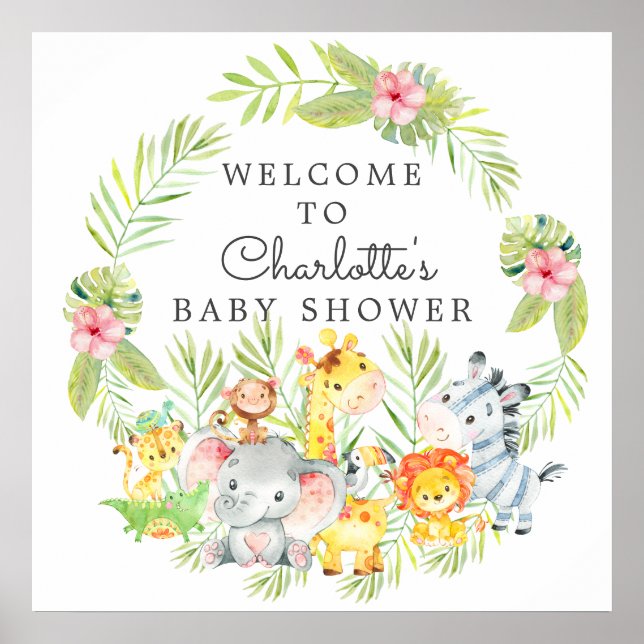Jungle Animals Baby Dusche Willkommen Poster (Vorne)