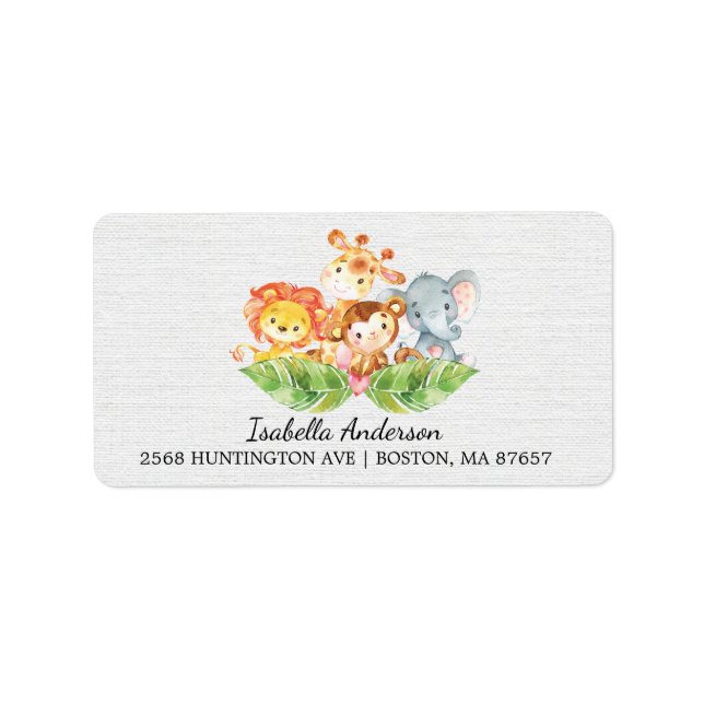 Jungle Animals Baby Showadresse Adressaufkleber (Vorne)