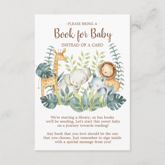 Jungle Animals Baby Shower Book for Baby Card Begleitkarte (Vorderseite)