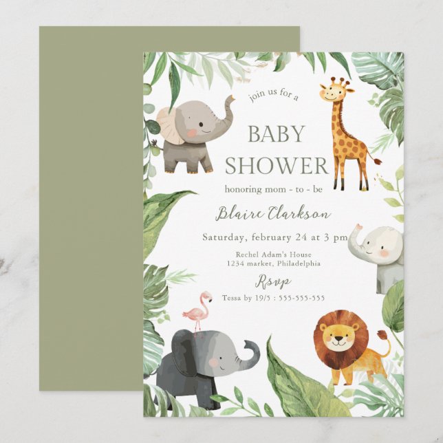 Jungle Animals Baby Shower Invitation Einladung (Vorne/Hinten)