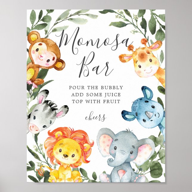 Jungle Animals Baby Shower Mimosa Bar Sign Poster (Vorne)