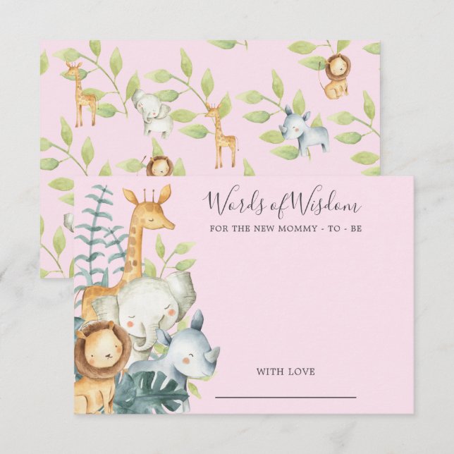 Jungle Animals Baby Shower Worte der Weisheitskart Einladung (Vorne/Hinten)
