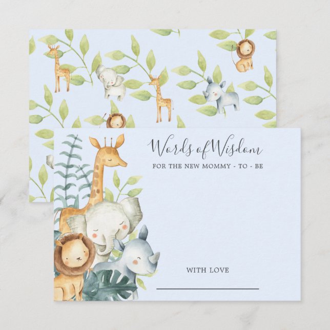 Jungle Animals Baby Shower Worte der Weisheitskart Einladung (Vorne/Hinten)