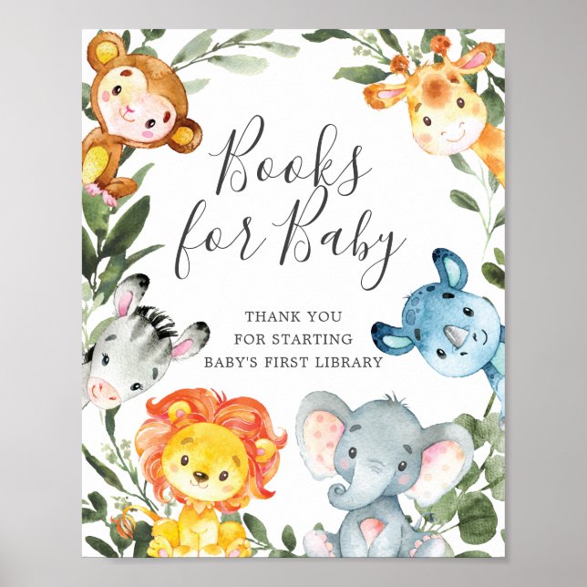 Jungle Animals Babyduschbücher für Babysignatur Poster (Vorne)