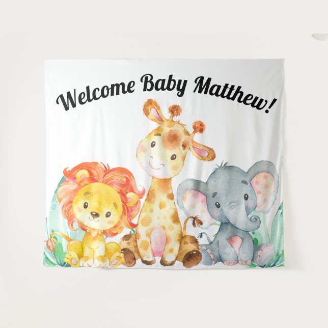 Jungle Animals Babydusche Hintergrund Wandteppich (Vorderseite (Horizontal))