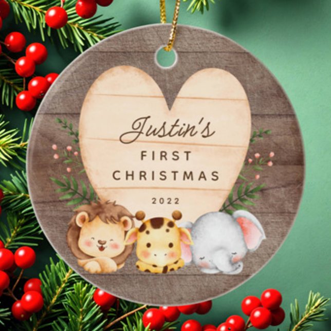 Jungle Animals Baby's First Christmas Keramik Ornament (Von Creator hochgeladen)