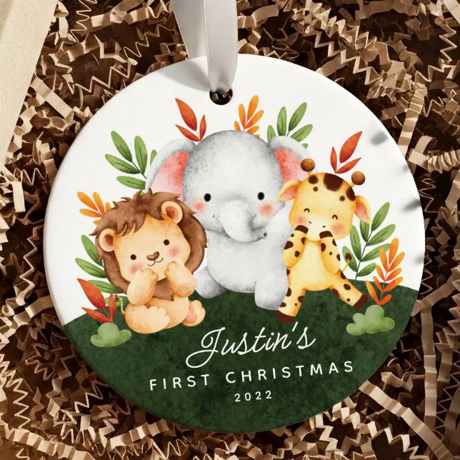 Jungle Animals Baby's First Christmas Keramik Ornament (Von Creator hochgeladen)