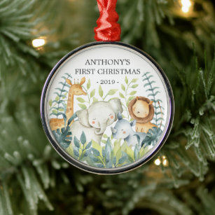 Jungle Animals Baby's First Christmas Ornament