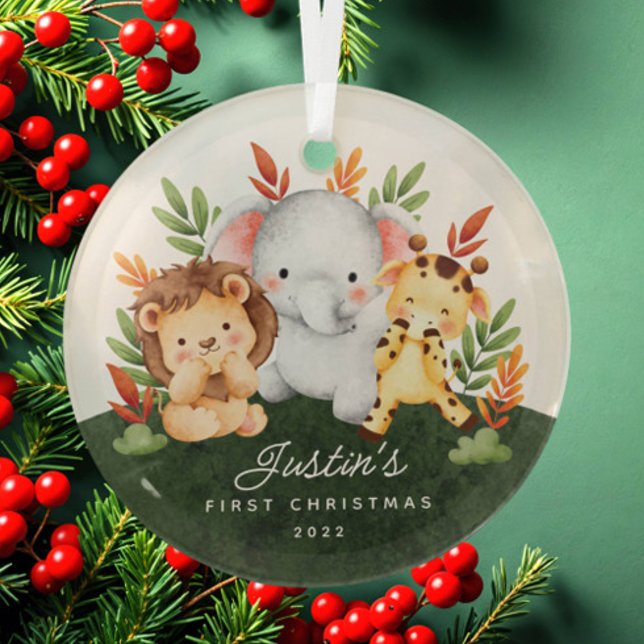 Jungle Animals Baby's First Christmas Ornament Aus Glas (Von Creator hochgeladen)