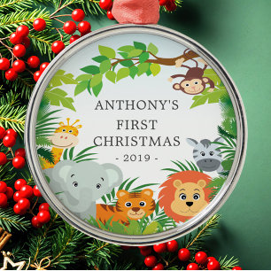 Jungle Animals Baby's First Christmas Ornament Aus Metall