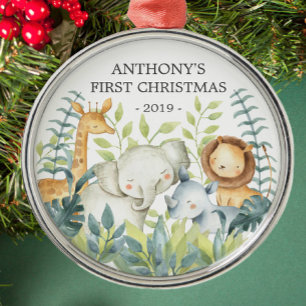 Jungle Animals Baby's First Christmas Ornament Aus Metall