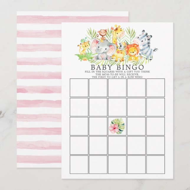 Jungle Animals BINGO Babyduschenspiel Einladung (Vorne/Hinten)