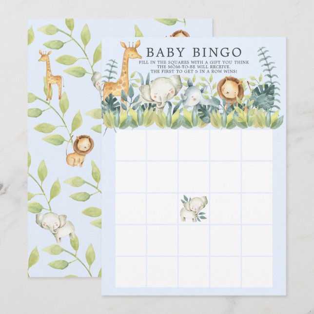 Jungle Animals BINGO Babyduschenspiel Einladung (Vorne/Hinten)